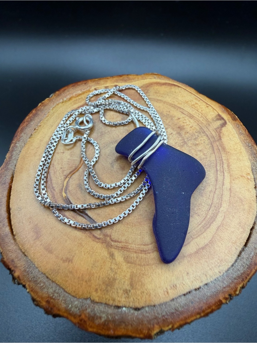 3.4g - 18” Deep Blue Sea Glass Pendant and Sterling Silver Necklace